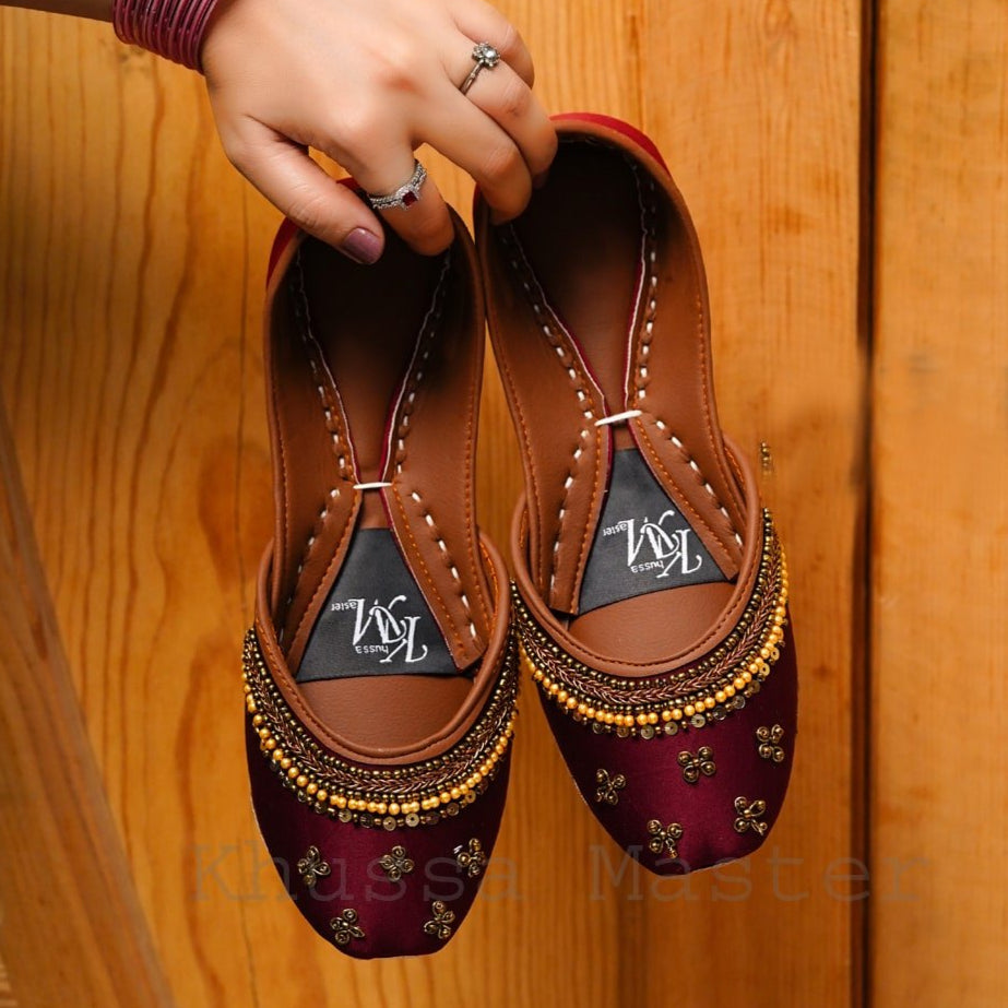 Women’s Topas Mehroon Khussa – Traditional Pakistani Bridal & Casual Footwear