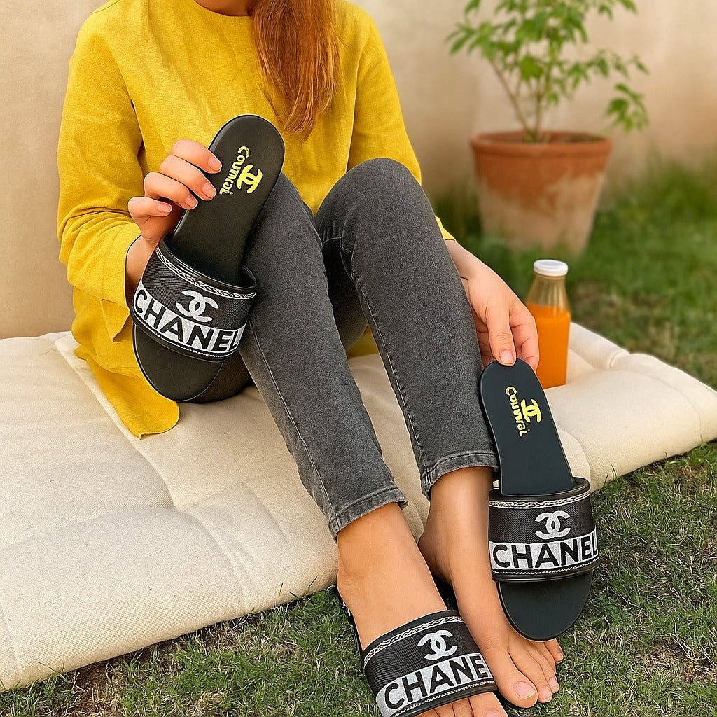 "Khussa Master Chanel style black slipper with soft sole"