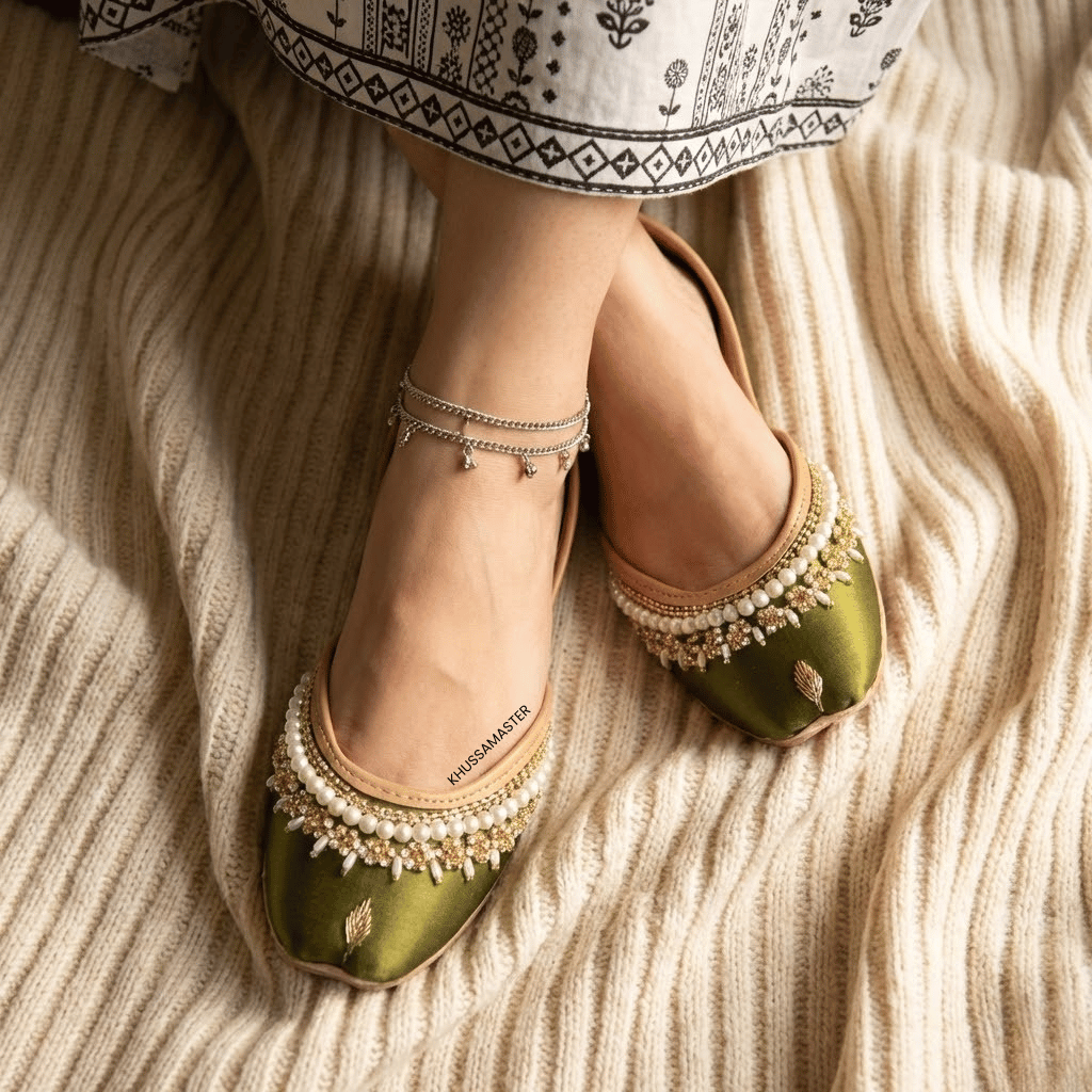 Green white pearl Fancy Khussa by Khussa Master